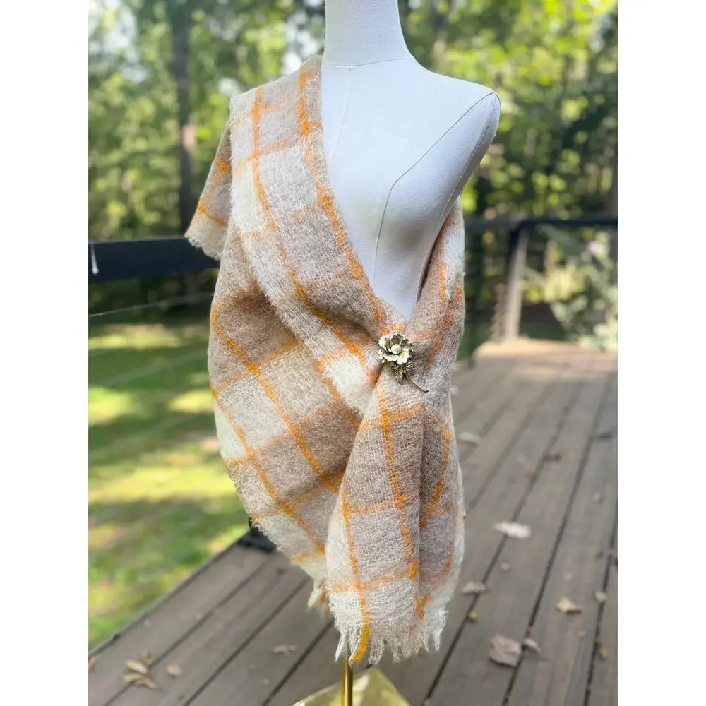 Vintage Scottish Mohair Wool Plaid Scarf Wrap 70/30 Made Scotland 66
